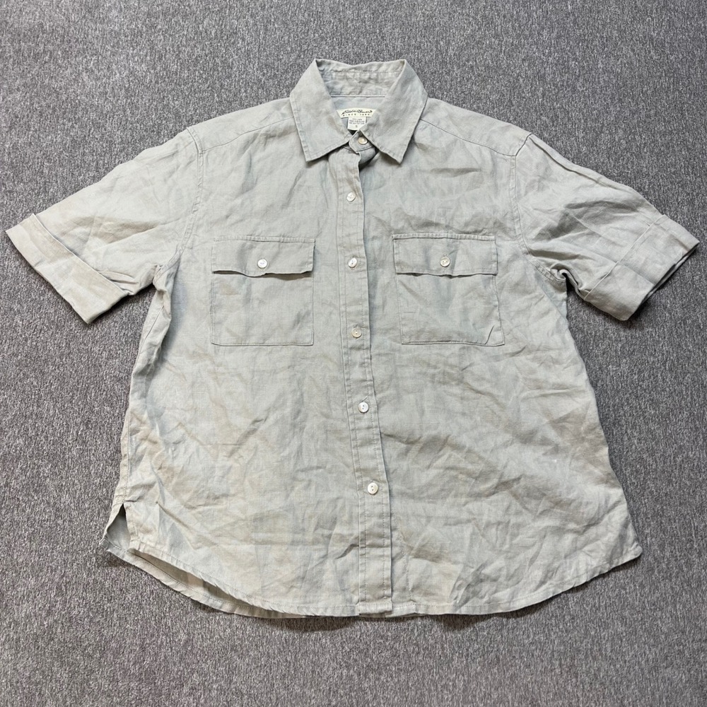 Eddie Bauer Womens 100% Linen Short Sleeve Button Down Shirt Small Minimalist - Picture 2 of 8